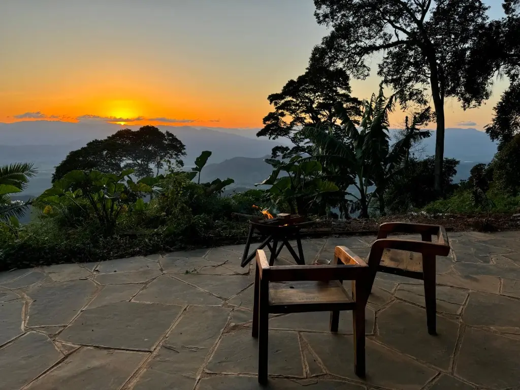 View from the terrace of Nilo Forest Lodge over the forested valley of the East Usambara Mountains